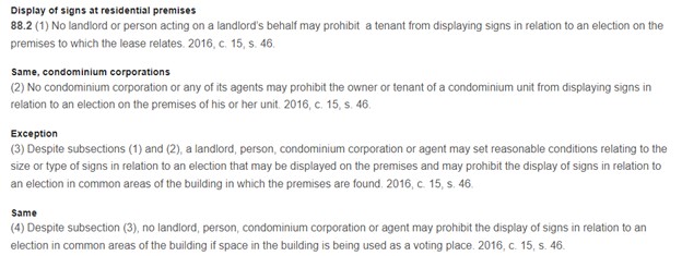 Display of signs at residential premises